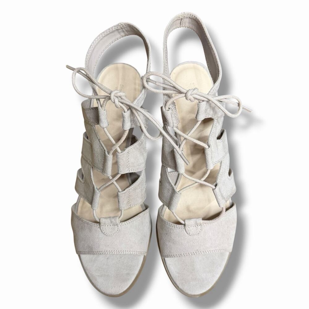 Vera Wang Sandal Heels Strappy Faux Suede Stiletto Taupe Formal Business Sz 10 - Picture 4 of 14